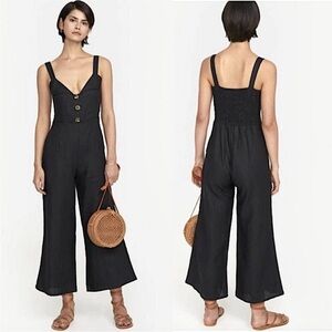 Faithfull the Brand Linen Scout Jumpsuit Washed Delave Black